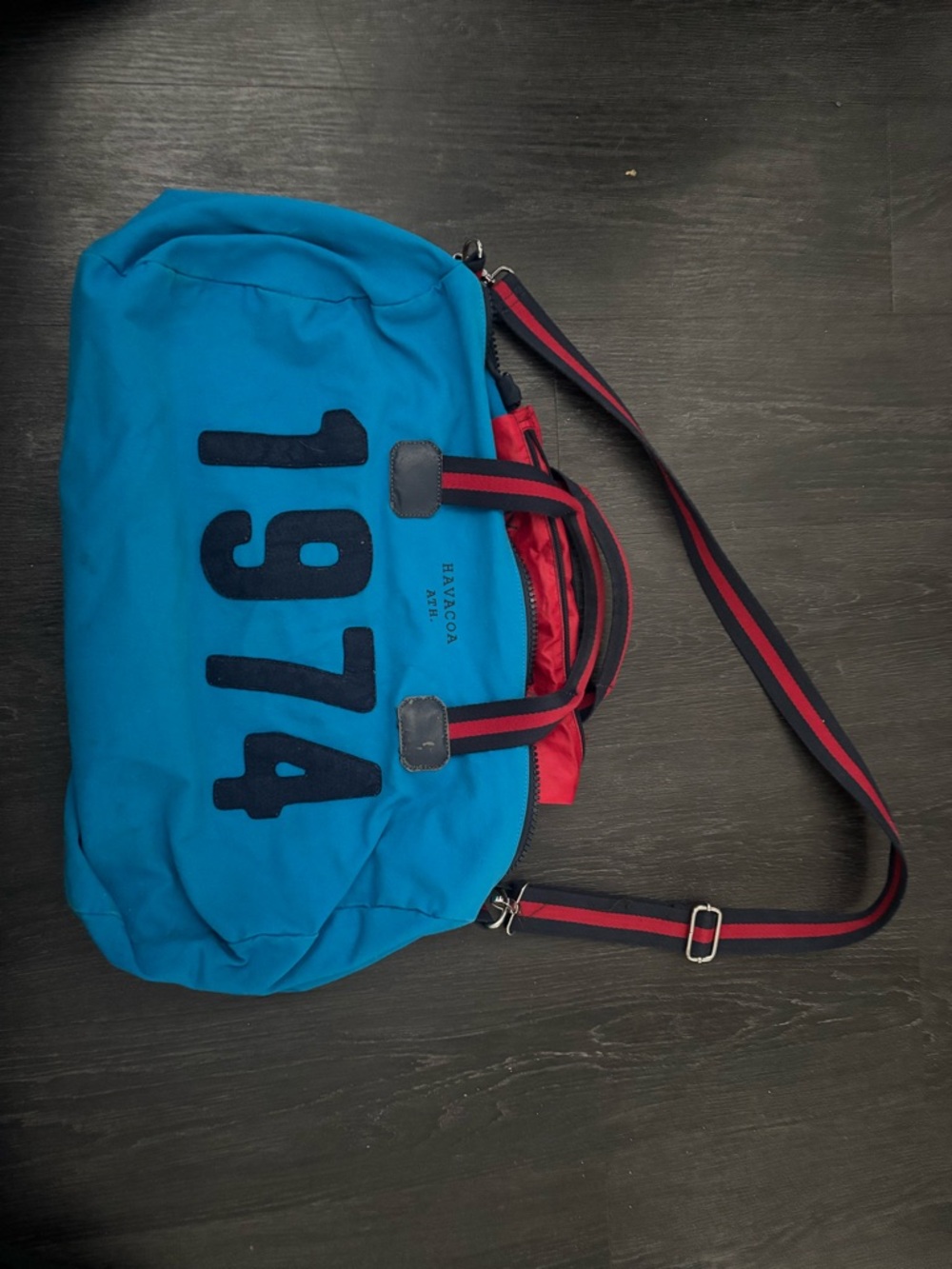 Blue 1974 Travel Duffel Bag with Red Trim